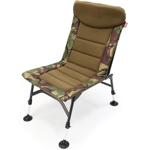 DNA Leisure Carp Fishing Chair, High Back Padded, Adjustable Mud Feet, Camo Design, Camping Festival