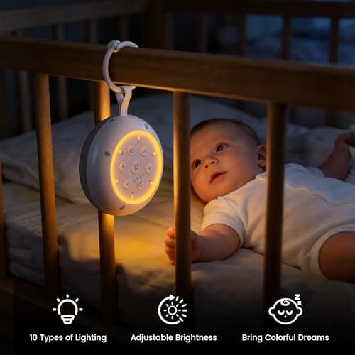 Portable White Noise Machine Baby with Bluetooth, 30 Soothing Sounds & 10 Night Light Mode, Rechargeable Baby Sound Machine with Clip for Stroller & Nursery, Timer Sleep Aid for Travel & Adults — view 3