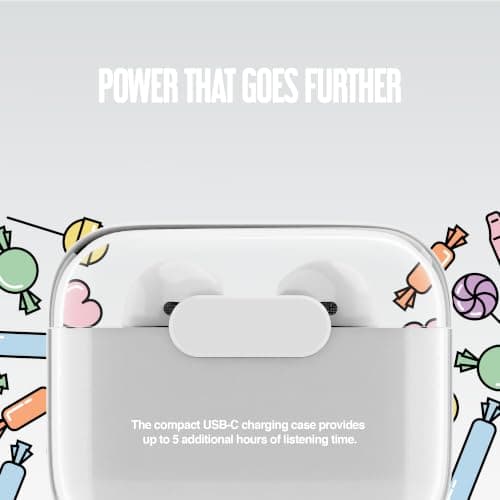 Juice Pick 'N' Mix Wireless Earphones – Bluetooth Earbuds with Charging Case, USB-C Cable, Touch Controls, 20H Playtime, 10m Range – White — view 5