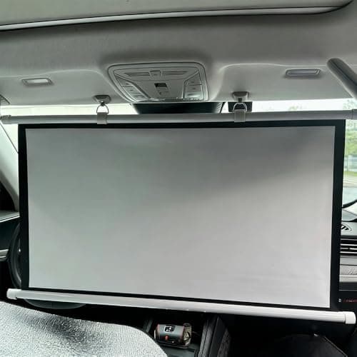 HOUKOIKBUG Projector Screen 30" 40" Portable Projector Screen For Car, Manual Pull Down Roll Up Mini Movie Screen, 16:9, 4K HD Projection Screen For Fitting Car, Travel, Camping(30in)