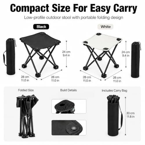 Portable Folding Camping Stool,Metal Frame Foldable Foot Rest Stool (Black) — view 2