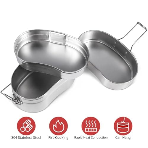 Goetland 3 Pieces German Style M31 Military Mess Kit Mess Tin 304 Stainless Steel Backpacking Cookware Set Camping Pot Pan Set — view 6