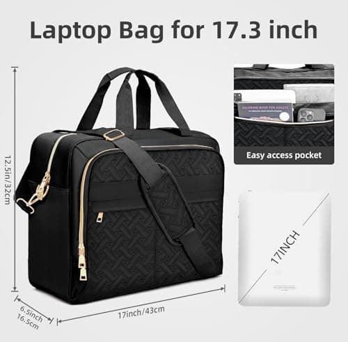 WIRABO 17.3 Inch Laptop Bags for Women, Computer Bag Briefcase for Women Large Messenger Bag Shoulder Business Work Teacher Office Travel Waterproof Black-heart — view 4
