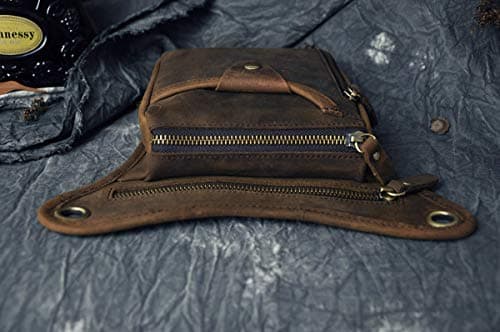 Le'aokuu Mens Womens Genuine Leather Motorcycle Waist Pack Messenger Shoulder Hip Bum Drop Leg Thigh Bag Pouches (211-5 0 Dark Brown) — view 5
