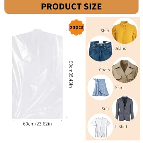 20 Pack Plastic Clothes Covers, Dry Cleaning Bags, Garment Bags 60 * 90 cm — view 2