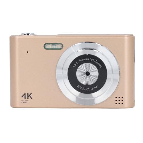 4K Digital Camera, 48MP Portable CCD Camera with LED Flashlight AF Auto Focus for Photography, 16X Zoom, High Definition Color Display, Intelligent Anti Shake, Small and (Gold)