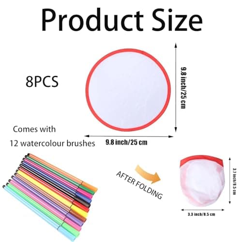 Srvauyea 8 Pcs Folding Hand Fans, Round Portable Foldable Handheld Fans, DIY Foldable Round Hand Fan, Comes with 12 Paintbrush,for Summer Parties, Wedding Favours, Party Bag Fillers, Festivals — view 2
