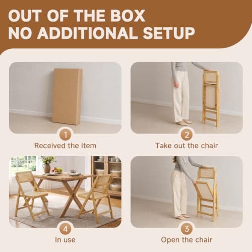 Warmiehomy Rattan Folding Kitchen Dining Chairs Set of 4, Installation-Free — view 3