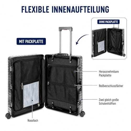 Aluminium Travel Suitcase Hard Shell Suitcase Trolley Suitcase Hand Luggage Telescopic Handle TSA, 4 Wheels, graphitegray, Großer Koffer, Suitcase — view 4