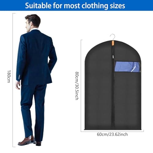 Sevenpers 6 Pack Suit Bags Garment Bags for Hanging Clothes 60x80cm Black — view 2