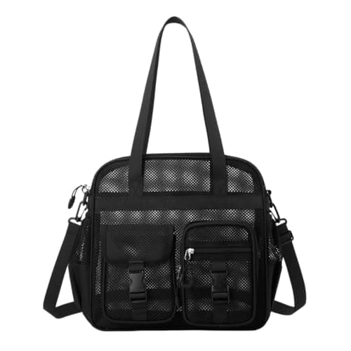 TONINMM Beach Bags Multi-Pocket Mesh Shoulder Tote With Detachable Strap For Swimming, Gym, Pool And Weekend Travel-black-31 * 16 * 31cm