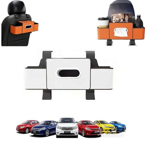 2026 Upgraded 4 in 1 Car Back Seat Organiser, Universal Headrest Car Storage Organiser with Dual Cup Holders, Tissue Box & Phone Holder, for Cars, SUVs, Sedans, Family Travel & Daily Commute (Beige)