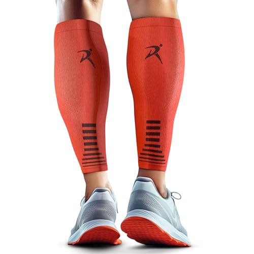Rymora Calf Compression Sleeves for Men & Women (Ideal for Sports, Running, Shin Splints & More) (One Pair) (Fiery Red) (Medium) [M]