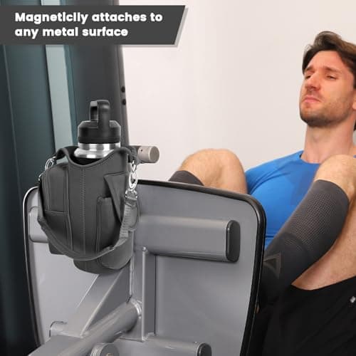 icolor Gym Magnetic Bag Water Bottle Carrier Holder with Strap & Phone Pockets, Diameter 3.9" Magnetic Gym Bag 5 Built-in Magnets Gym Accessories Organizer Pouch Sling Sleeve (Neoprene, Gray) — view 5