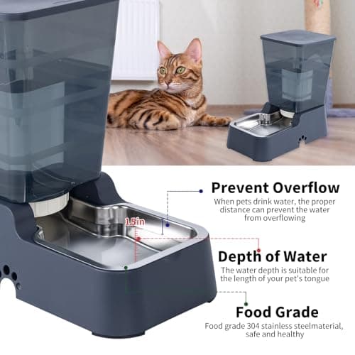 5L Gravity Automatic Pet Water Dispenser for Cats and Dogs, Dog Cat Water Feeder with 304 Stainless Steel Bowl, 5L Dark Gray Pet Water Dispenser(Dark Grey, 5L Water Dispenser) — view 4
