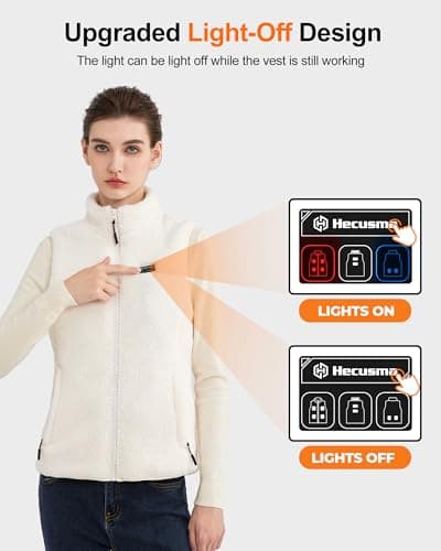 Hecusma white Heated Gilet Womens with 16000mAh 7.4V Battery Pack Included, Sherpa Heated Vest Women, Electric Fleece Ladies Heated Gilet for Outdoor Sport-M — view 6