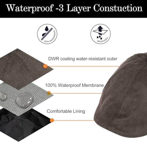 TOP-EX Waterproof Faux Leather Flat Cap for Men Ivy Driving Hat Black M/L — view 3