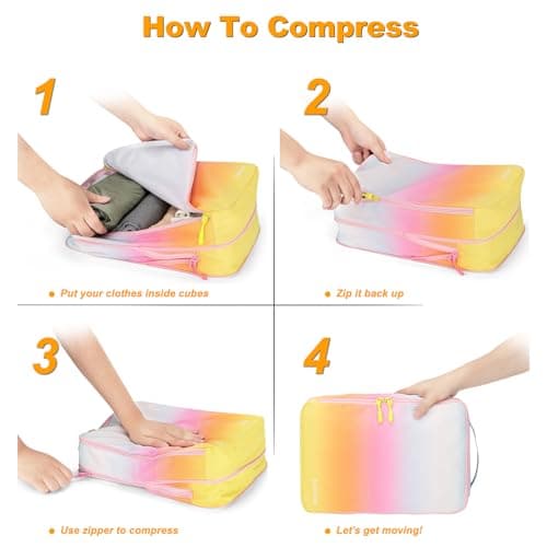 Compression Packing Cubes, Lumesner 8 Set Travel Essentials Packing Cubes for Carry on Suitcases, Compression Suitcase Organizers Bag Set & Travel Cubes (8-piece, Omber: Yellow/Blue) — view 4
