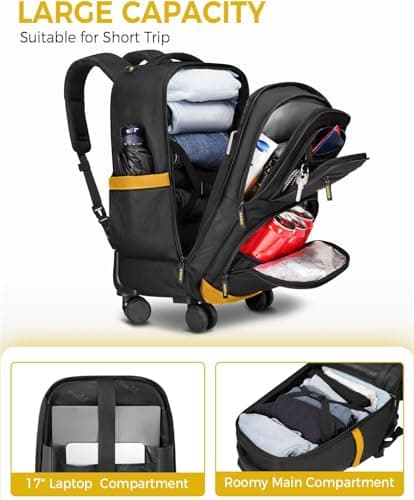 MATEIN Travel Backpack with Wheels Featuring 4 Spinner Wheels 17 Inch — view 3