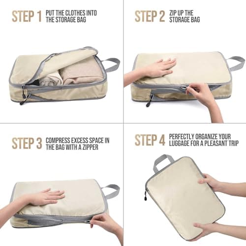 Hommtina Compression Packing Cubes for Suitcases, 7 Set Travel Organizer Cubes for Women/Men (Beige) — view 5
