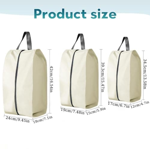 CJWLKJ 6Pcs Multi-Size Travel Shoe Bags Portable Travel Gifts Shoe Organizer with Zipper Closure, Waterproof Nylon Shoe Storage Organizer with Handle Travel Bags for Men and Women, Beige — view 2