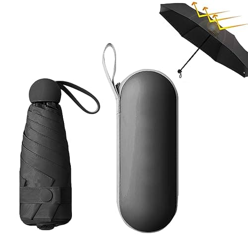YZDZSW 6 Ribs Windproof Compact Umbrella, Small Umbrella for Handbag, Black