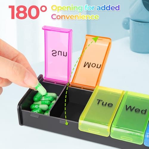 Alyvisun Pill Box 7 Day 1 Times a Day, Weekly Tablet Organiser, Travel Daily Pill Box Organiser 7 Day, Large Pillbox Tablet Box Portable Pill Case Tablet Dispenser for Travel Work, Black — view 6
