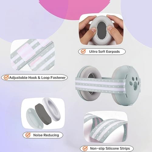 YingErTool Baby Ear Defenders - 25dB, Infant Headphones Noise Cancelling for 0-36 Months, Safe & Soothing Hearing Protection, Ideal for Travel, Sleeping (Grey) — view 5