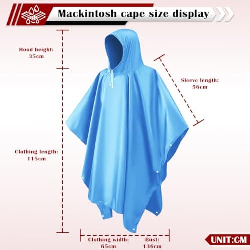 CHGANG Waterproof Poncho Adult, Reusable Rain Poncho Lightweight Waterproof Raincoat Emergency with Hood for Outdoor Hiking Camping Cycling Traveling (Blue) — view 4
