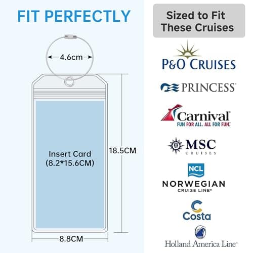 Teskyer 8 Pcs Cruise Luggage Tag Holder Compatible with P&O, Princess, Carnival, MSC, NCL, Waterproof, Clear, Durable, with Zip Seal, Steel Loops, Cruise Essentials — view 2