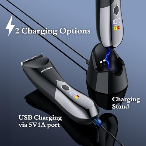 BarberBoss Men's Body Groomer, Pubic Hair Trimmer for Men, Hair Clippers, Ball Trimmer Men, Waterproof and Rechargeable Groin & Ball Shaver, Intimate Hair Clippers with Travel Lock — view 3