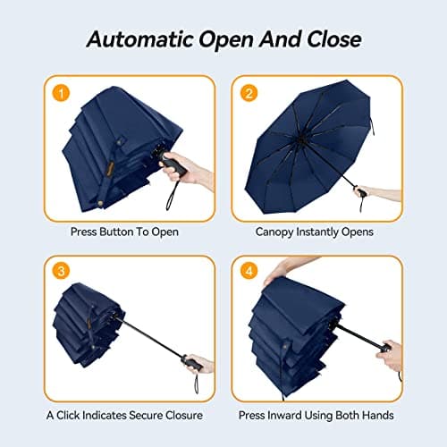 TechRise Umbrella Compact Windproof Travel Umbrellas: Easy Auto Open Close, Strong Fiberglass Frame, Durable Folding Lightweight Portable Automatic Backpack Umbrella for Men and Women, 10 Ribs — view 6