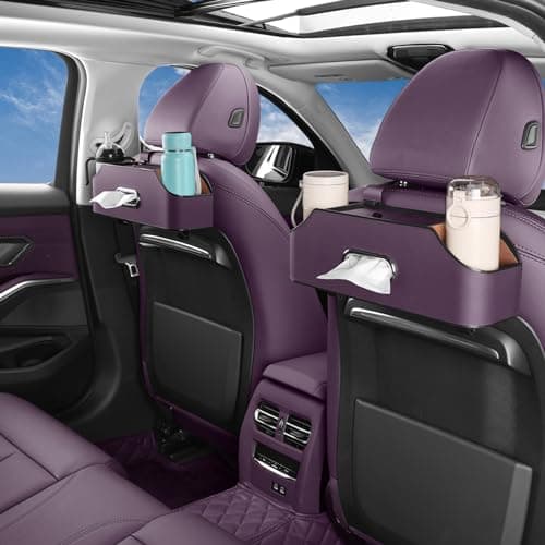 Car Seat Back Organizer with Cup Holders, Tissue Box & Hooks, Purple — view 4