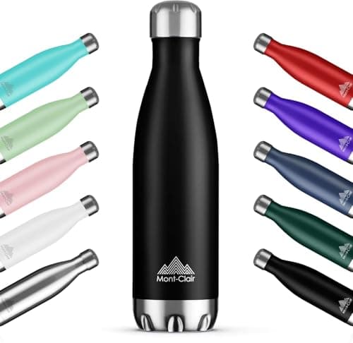 Mont-Clair H2O Stainless Steel Water Bottle, Vacuum Insulated - BPA Free, 12h Hot & 24h Cold Drinks, Metal Water Bottle 500ML Leakproof, Ideal for Adult, Kids, Running - Black