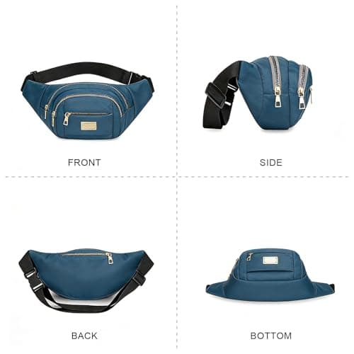 ADUDVLO Bumbags for Ladies Women Men Lightweight Adjustable Bum Bag Fanny Pack with 4 Zipper Pockets,Fashionable Waist Pack for Travel, Running, Hiking, Cycling (Blue) — view 6