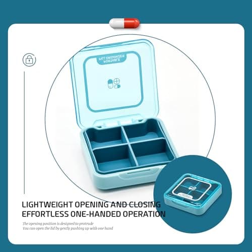 PAITOK Small Pill Case,Portable Pill Box BPA Free Travel Pill Organiser Moistureproof Tablet Box Cute Pocket Pill Box with 4 Large Compartmensts for Medication, Vitamin, Supplement(Blue) — view 5
