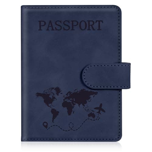 AOOTE Passport Holder Cover Wallet Case, PU Leather RFID Blocking Passport Cover Case with Card Slots, Passport Holder for Passports Ticket Boarding Passes Credit Cards Business Cards, Dark Blue