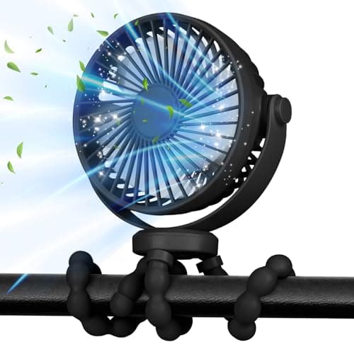 POPERFUN Pram Fan, Rechargeable 3-Speed Clip On Fan, Black