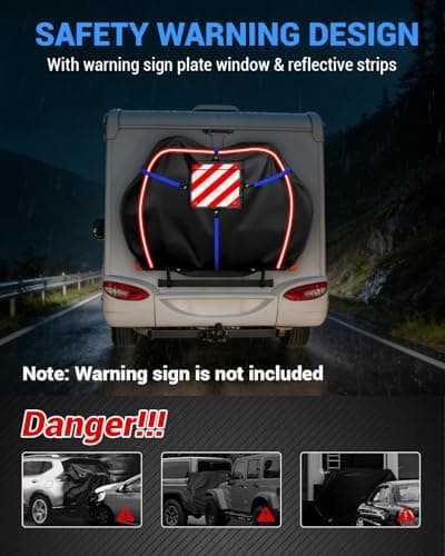 SUPAREE Motorhome Bike Cover 2 Bike Cover Waterproof Rack Bicycle Transport Covers 420D Oxford with Warning Sign Pocket and Rear Mounting Slot Rainproof Tear-resistant — view 6