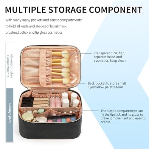 Travel Makeup Bag Portable Cosmetic Bag with Makeup Brushes Organiser Black — view 2