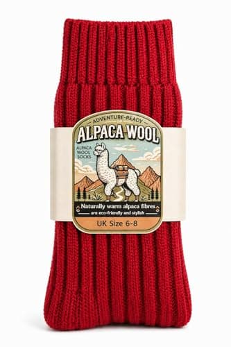 Alpaca Merino Wool Socks – Warm Thermal Winter Socks, Soft, Breathable, Moisture Wicking, Durable, Skin Friendly (UK, Numeric, 6, 8, Regular, Regular, Red)