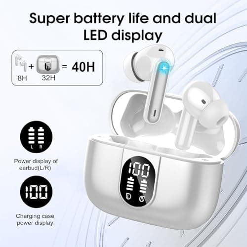 Csasan Wireless Earbuds, Bluetooth 5.3 Headphones In Ear with 4 ENC Noise Cancelling Mic, 2026 Mini Deep Bass Stereo Ear Buds, 40H Playtime Bluetooth Earphones, IP7 Waterproof Earbuds, Light Gray — view 5