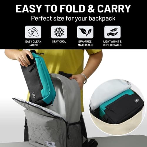 MIER Small Cool Bag for Kids with Detachable Ice Packs, Black/Blue, 3L — view 5