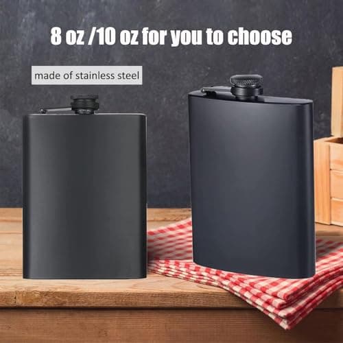 LAWALEISHE 2 PCS Stainless Steel Hip Flasks for Liquor, 8 oz & 10 oz Matte Black Portable Leakproof Flask Alcohol,Portable Pocket Flasks for Men & Women for Climbing Camping Barbecue Party — view 4