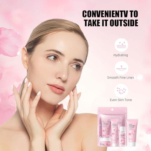 Wenrny Sakura Travel Skincare Set for Teenage Girls,4 Pcs/Set Sakura Skin Care Set With Cleanser, Toner,Face Cream and Sunscreen,Travel Essentials for Women-Cleansing,Hydrating and Sun Protection — view 6