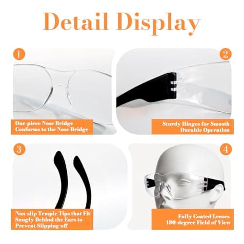 BIRDDIE 10-Pack Safety Glasses, Anti-Fog Goggles Clear Bulk Safety Eyewear — view 6