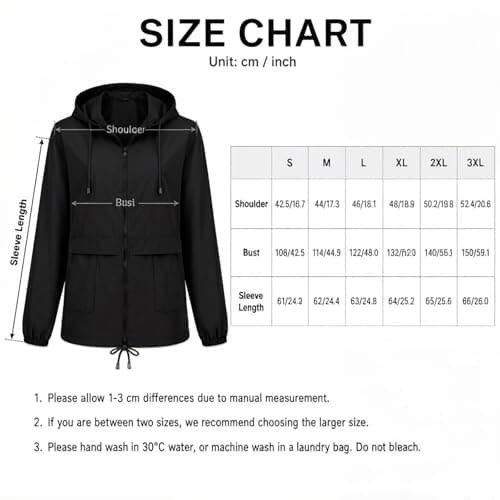 NWDEY Women's Lightweight Waterproof Jacket Ladies Packable Raincoat Hooded Windproof Rain Jacket Coat for Outdoor Travel (UK, Alpha, L, Regular, Regular, Black) — view 2