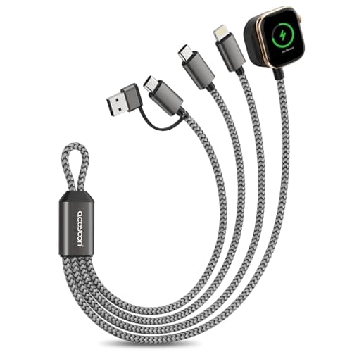 aceyoon 3 in 2 Multi USB C Cable Type C/USB A to Lighting, Type C/USB A to C Multi Charging Cable for Apple Watch Charger and iPhone 23.5 cm, for iWatch 10 9 8, for iPhone 17 16 15 13 12 Pro Max