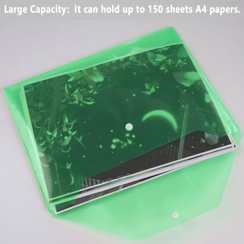 Plastic Folders A4-30 Pack A4 Plastic Folders for Documents Popper Wallets with Button Closure (Green) — view 3