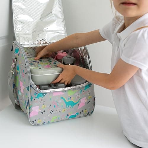 Tiddler Cooler Bag | Extra Large Insulated & Double Zipped | Carry Handle & Padded Shoulder Strap (Dinky Dinos) — view 5
